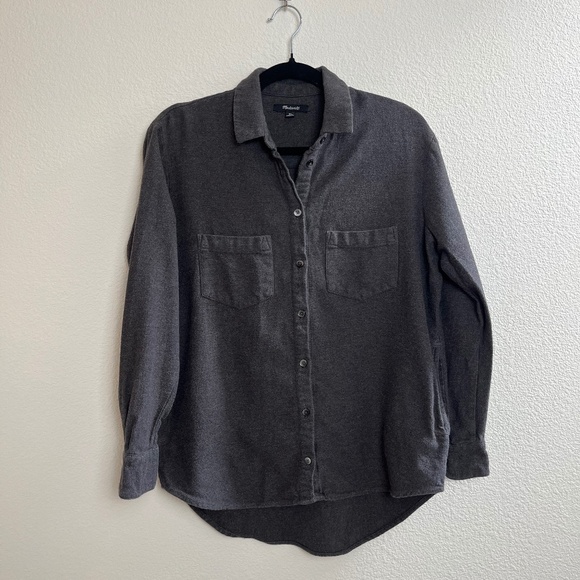 Madewell Sunday Button Down Flannel Shirt Dark Gray With Pockets - Picture 1 of 7